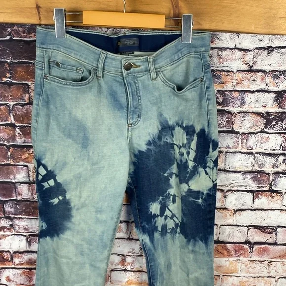 Lee Blue Tie-Dye Mid Rise Bootcut Fringe Hem Stretch hippie Jeans Size 10 - Picture 4 of 14